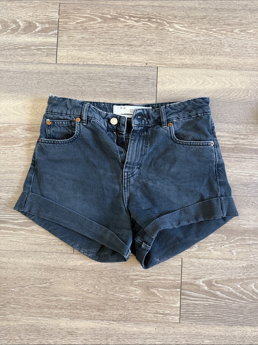 IRO Dark Wash Rolled-Hem Denim Shorts